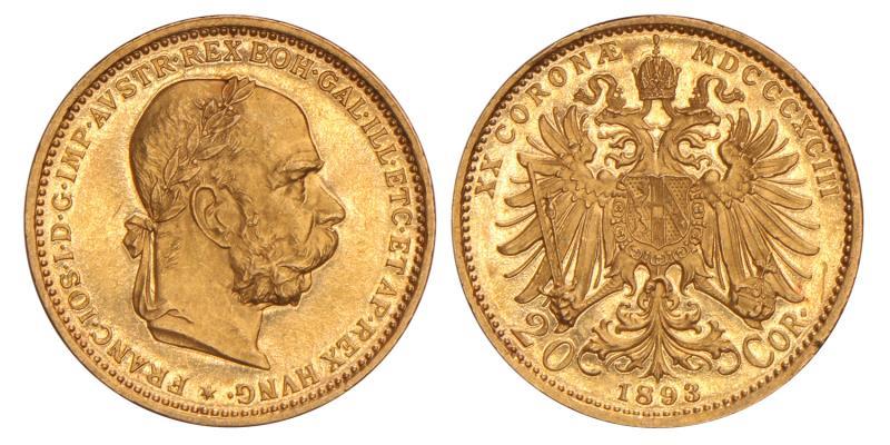 Austria. Franz Joseph. 20 Corona. 1893.