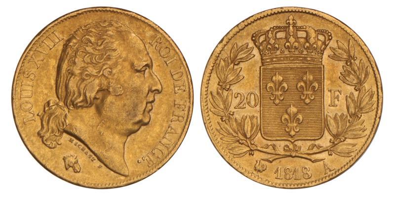 France. Louis XVIII. 20 Francs. 1818 A.