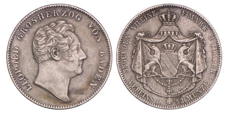 Germany. Baden. Leopold. 2 Thaler. 1852.