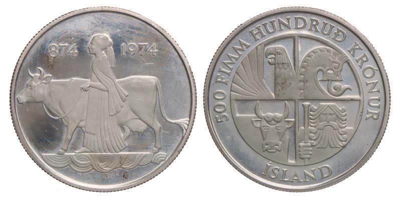 Iceland. 500 Kronur. 1974.