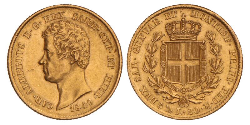 Italy. Carlo Alberto. 20 Lire. 1849 P.