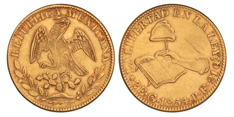 Mexico. Guanajuato. 8 Escudos. 1854 P.F.