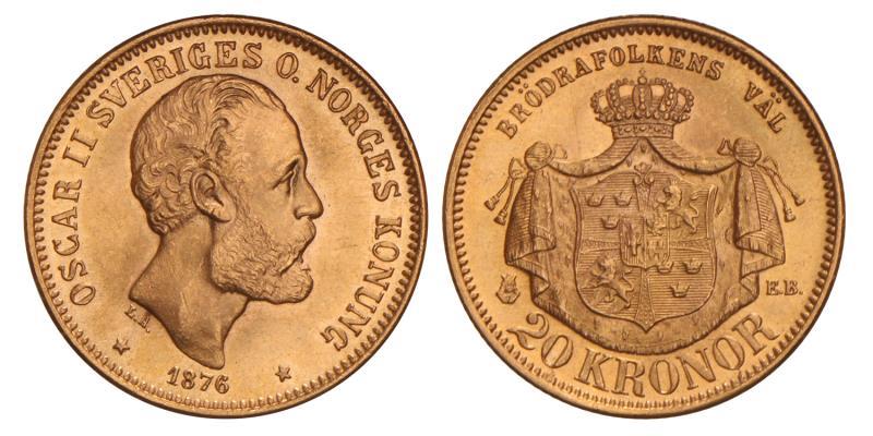 Sweden. Oscar II. 20 Kronor. 1876 E.B.