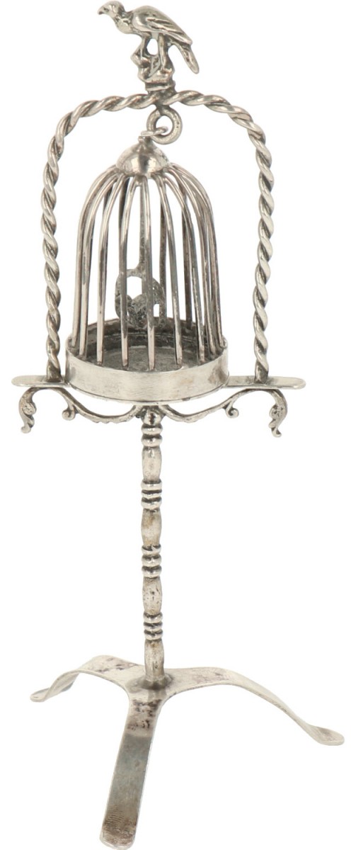 Miniatuur vogelkooi zilver.