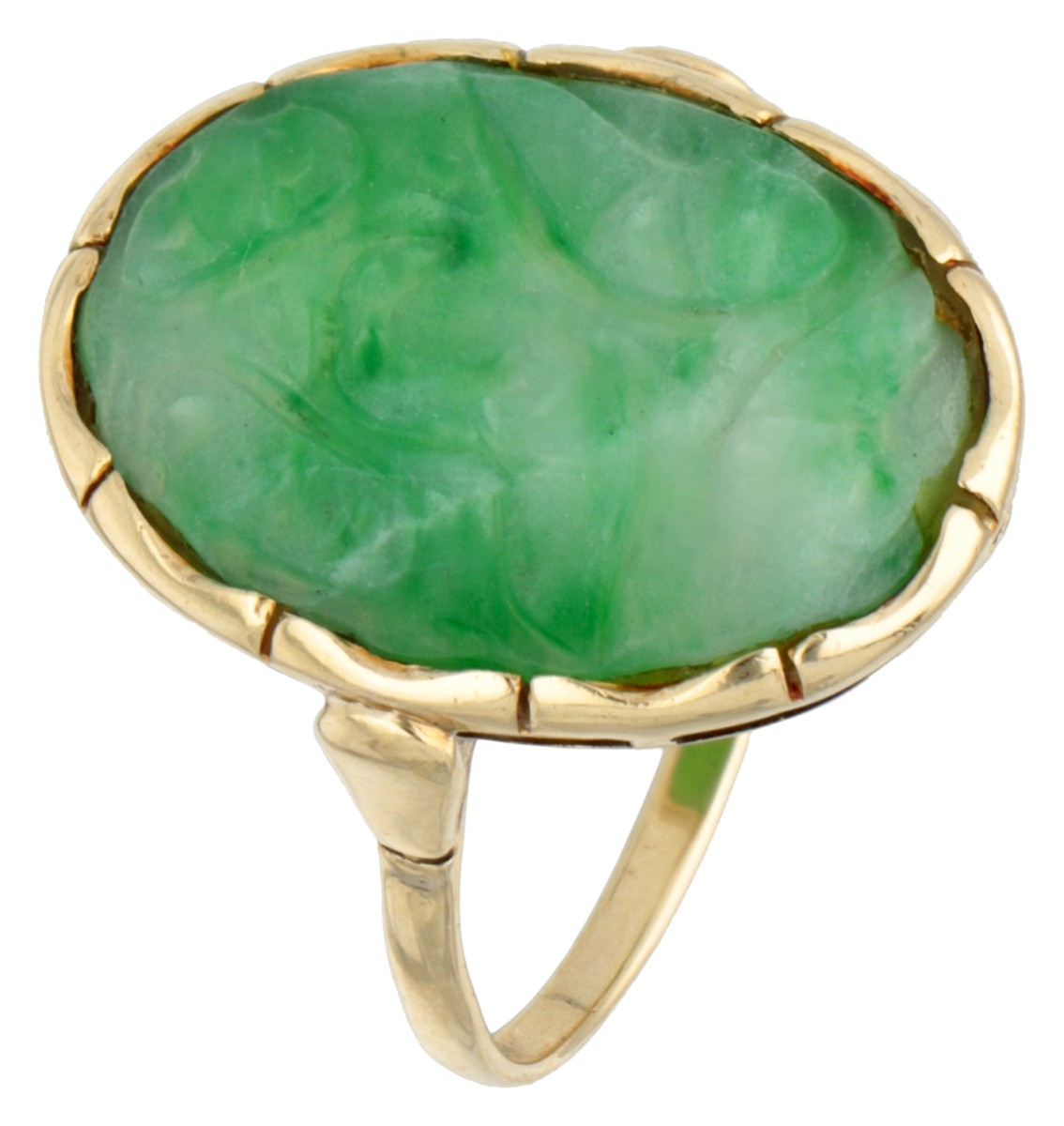 Vintage 14K geelgouden ring bezet met een jade-imitatie.