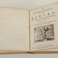 Een acht-delige serie boeken, Joost van den Vondel, daarbij een eiken boekenschuif, Holland, 17e eeuw.