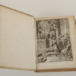 Een acht-delige serie boeken, Joost van den Vondel, daarbij een eiken boekenschuif, Holland, 17e eeuw.
