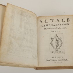 Een acht-delige serie boeken, Joost van den Vondel, daarbij een eiken boekenschuif, Holland, 17e eeuw.