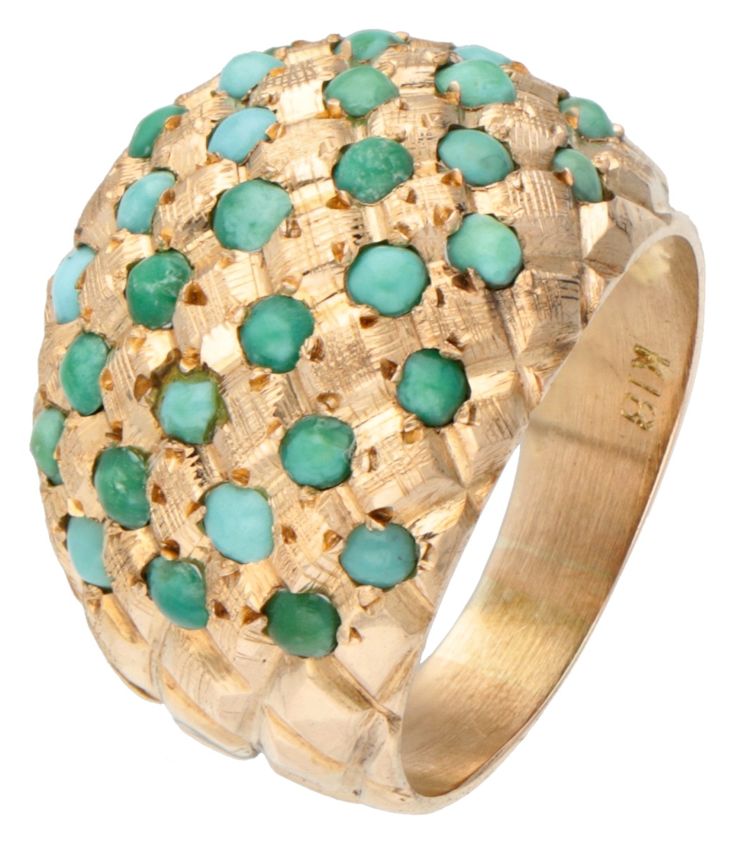 Vintage 14K geelgouden ring bezet met ca. 1.24 ct. turkoois.