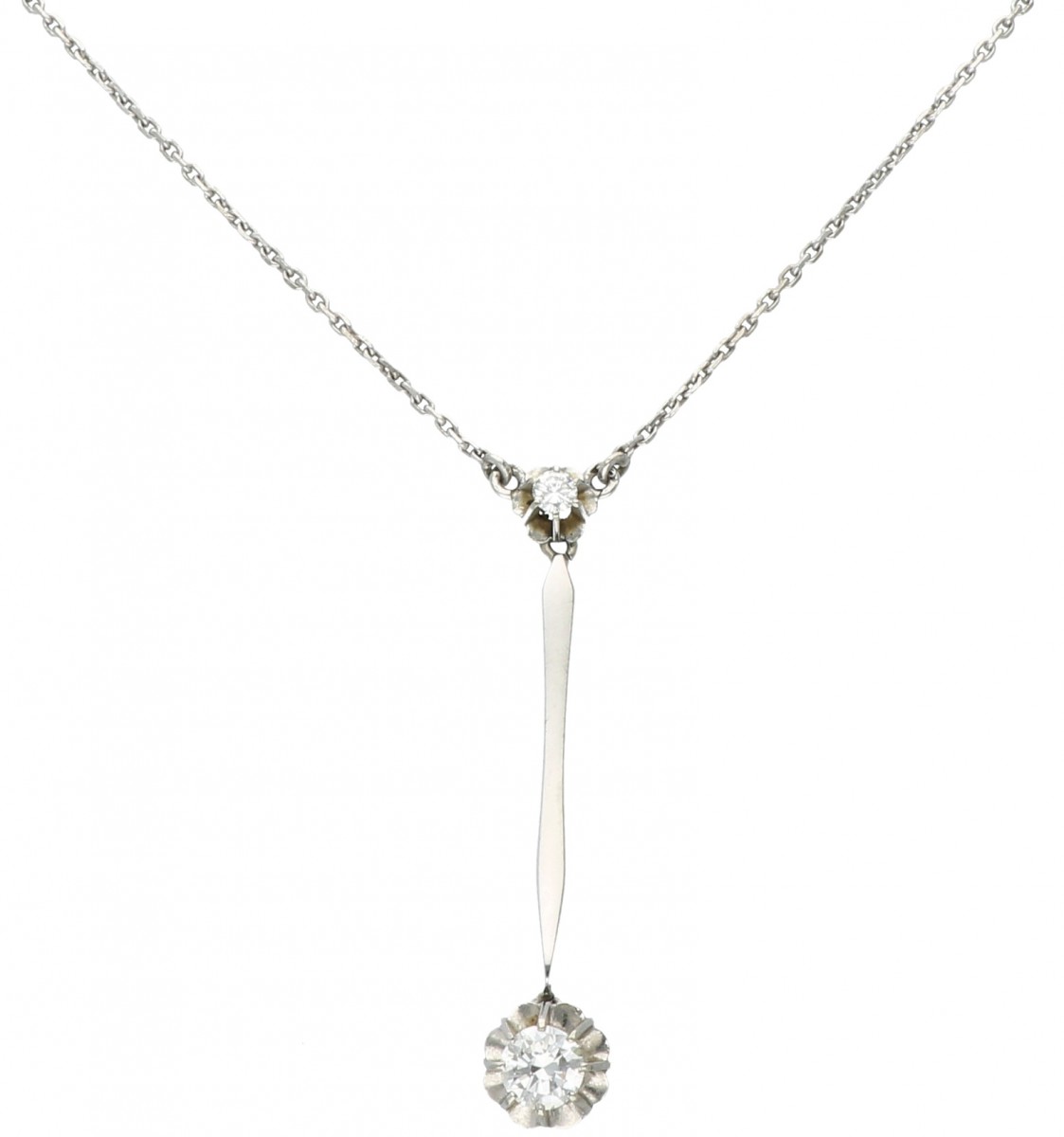 Antiek witgouden collier, met ca. 0.42 ct. diamant - 14 kt.