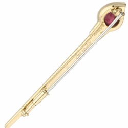 Geelgouden C'est Laudier broche, met ca. 0.06 ct. diamant en roze toermalijn - 18 kt.