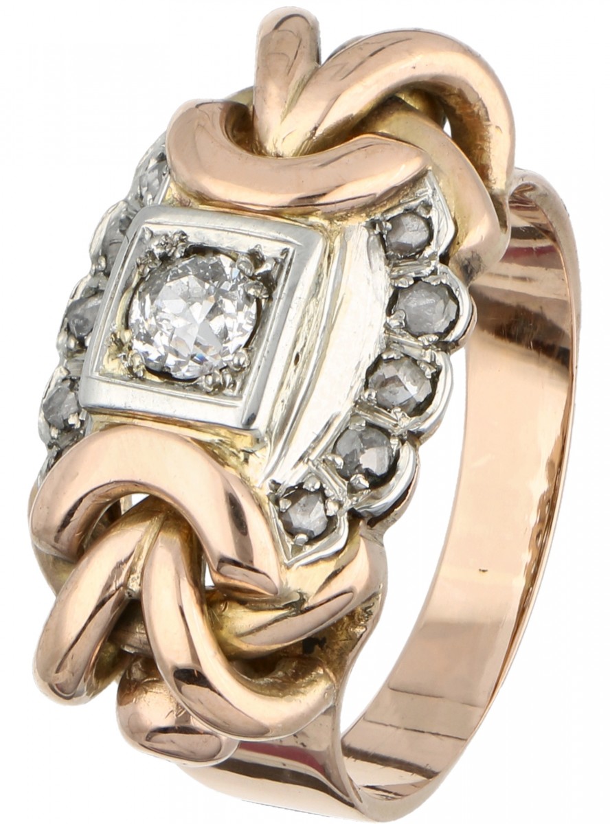 Rosegouden tankring, met ca. 0.25 ct. diamant - 18 kt.