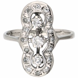 Witgouden open gewerkte prinsessen ring, met ca. 0.37 ct. diamant - 18 kt.