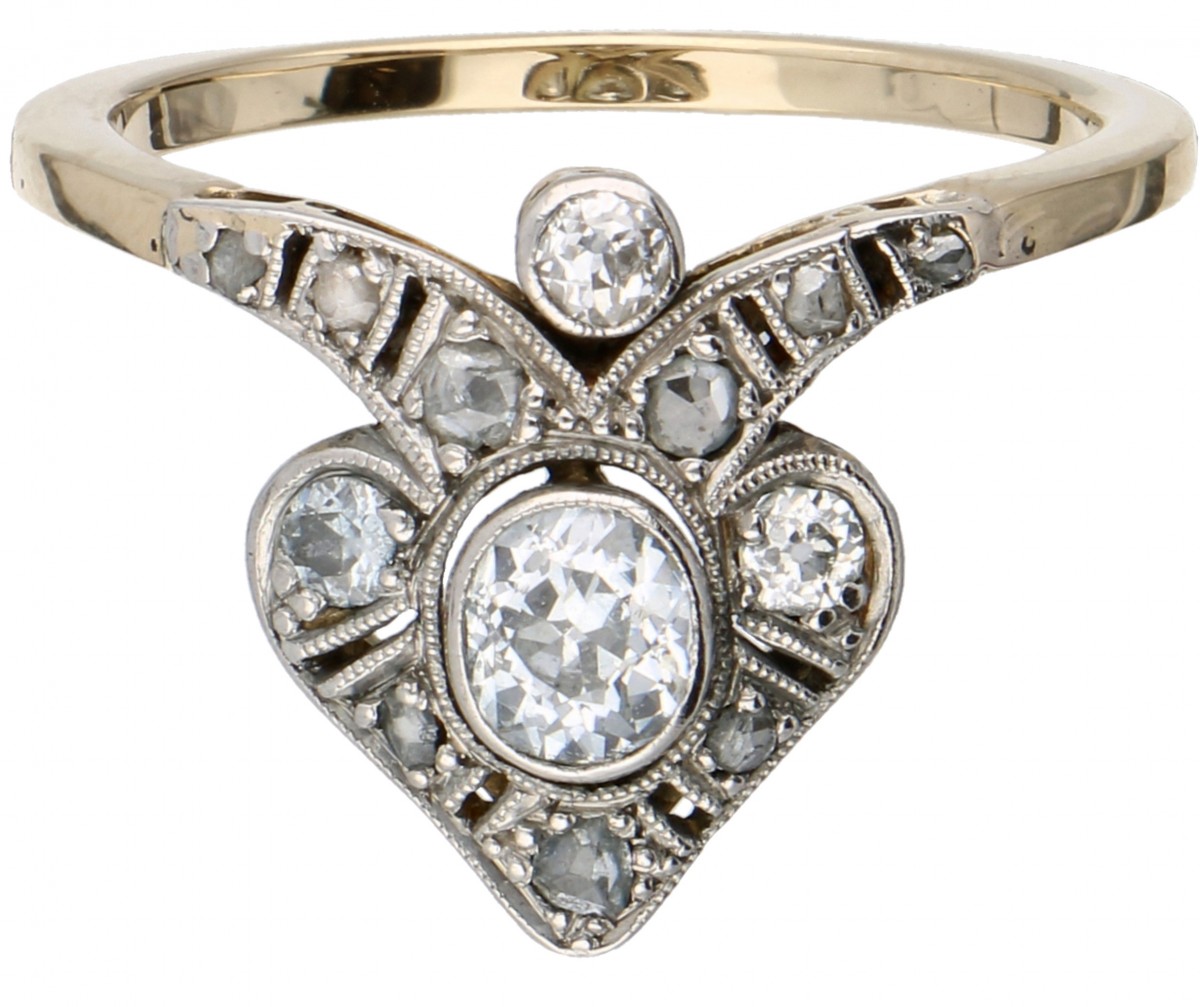 Geelgouden Art Deco ring, met ca. 0.37 ct. diamant - BWG 10 kt.