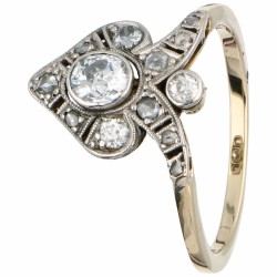 Geelgouden Art Deco ring, met ca. 0.37 ct. diamant - BWG 10 kt.