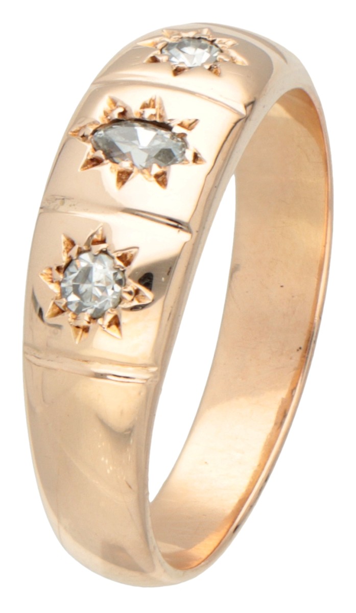 14K Roségouden gypsy ring met marquise geslepen diamant. 