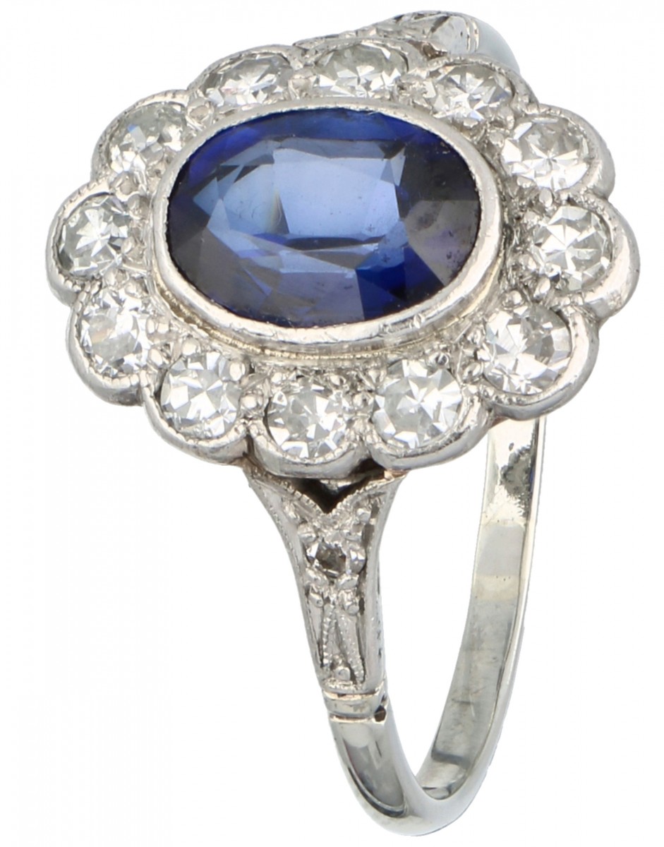 Witgouden rozet ring, met ca. 0.50 ct. diamant en synthetische saffier - BWG 556/1000.