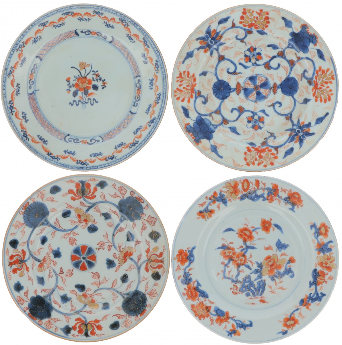 Een lot van (4) porseleinen borden met Imari decor. China, Qianglong.
