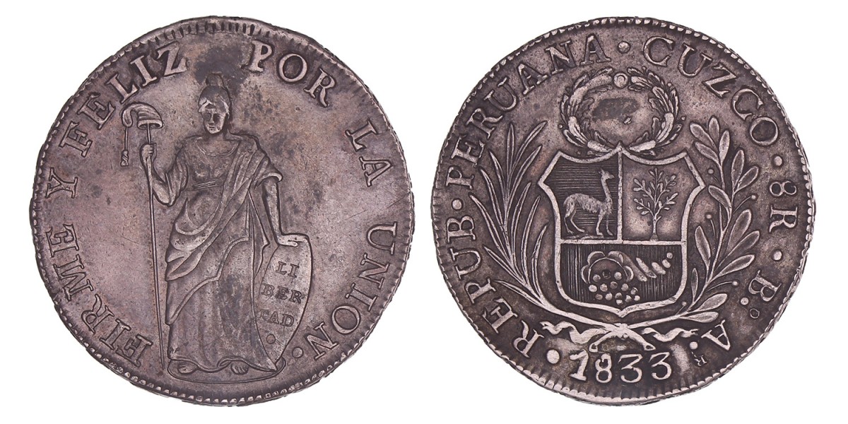 Peru. 8 Reales. 1833 Cuzco BA.