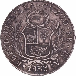 Peru. 8 Reales. 1833 Cuzco BA.