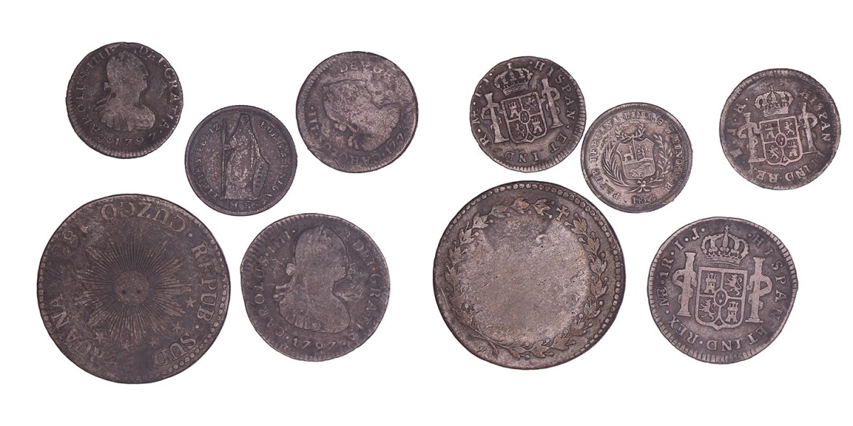 Peru. Lot (5) Small silver coins. Late 18th / Early 19th century.