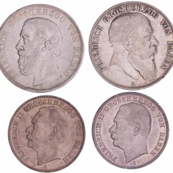 German states. Baden. Lot (4) 5 and 3 Mark. 1876, 1903, 1912 and 1914.