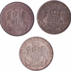 German states. Hamburg. 3 Mark. 1909, 1911 and 1912.