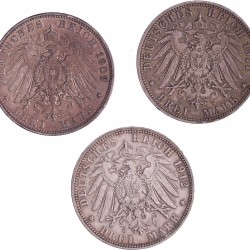 German states. Hamburg. 3 Mark. 1909, 1911 and 1912.