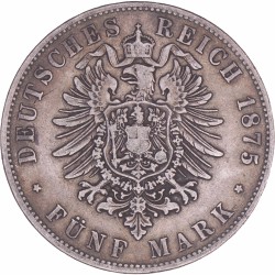 German states. Bavaria. Lüdwich II. 5 Mark. 1875 D.