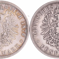 German states. Prussia. Wilhelm I. Lot (2) 5 Mark. 1874 A and 1876 B.