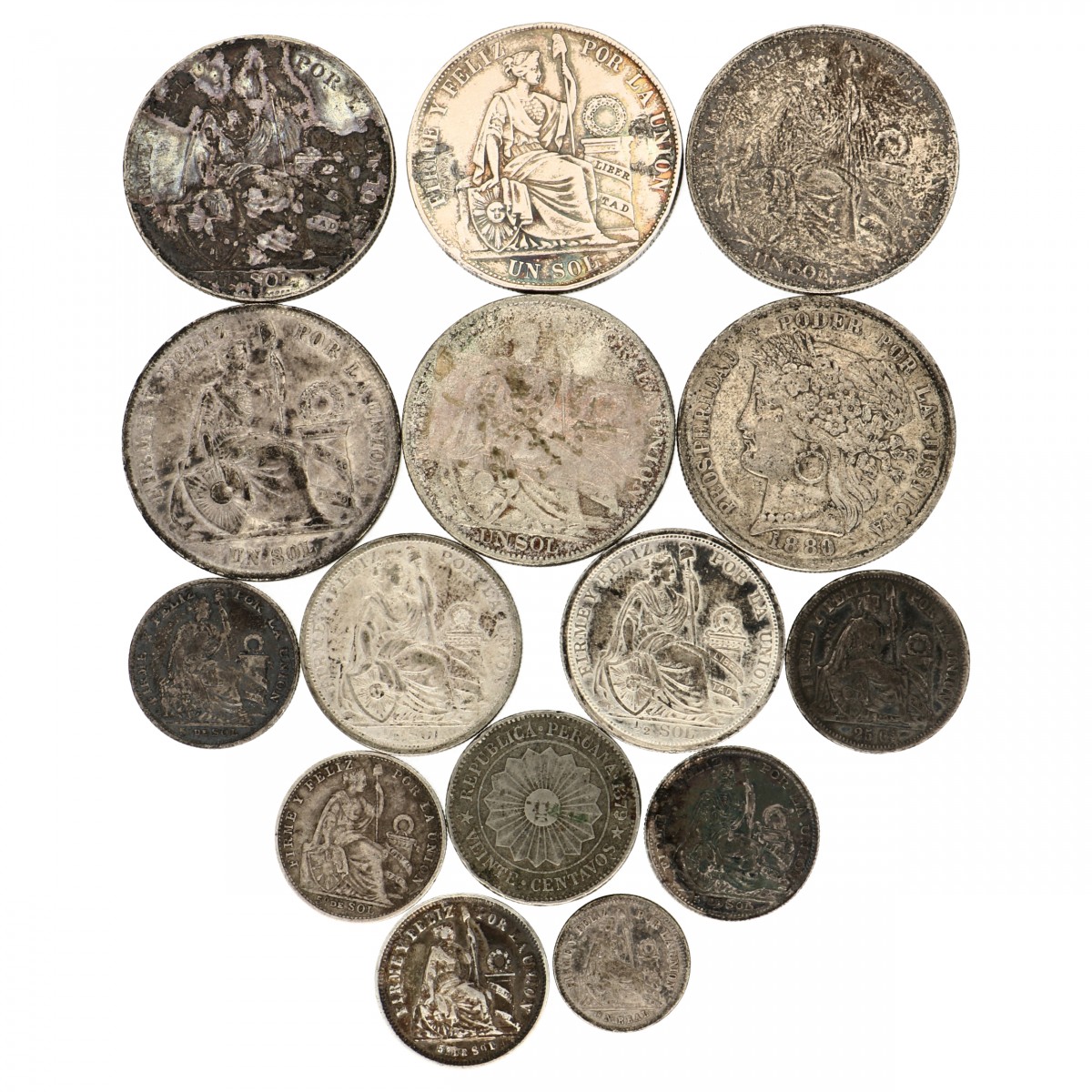 Peru. Lot (15) Silver Coins. 19th / 20th Century.