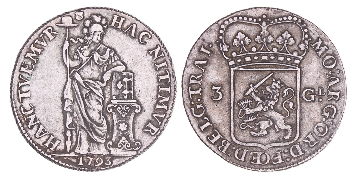 3 Gulden -generaliteits- Utrecht 1793. Zeer fraai.