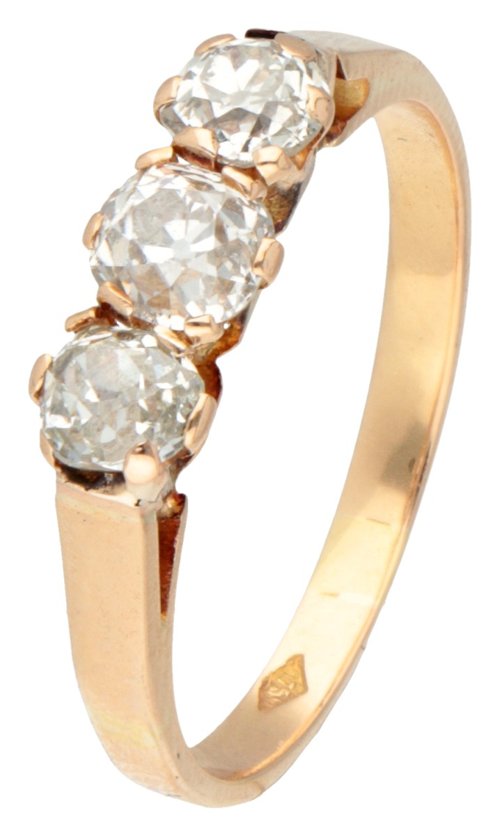 18K Geelgouden demi-alliance ring bezet met ca. 0.85 ct. old mine diamant.