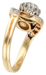 14K Geelgouden Toi et Moi ring bezet met ca. 1.00 ct. diamant en cultivé parel in platina.