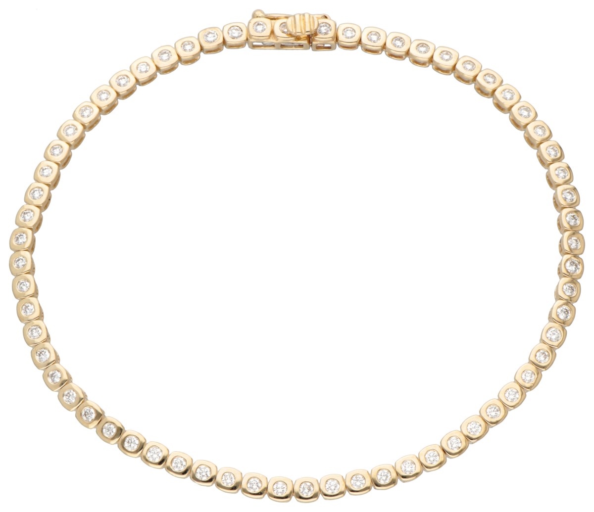 14K Geelgouden tennisarmband bezet met ca. 0.52 ct. diamant.