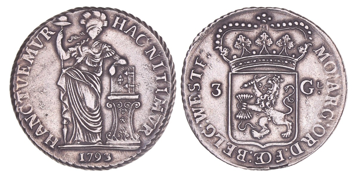 3 Gulden -generaliteits- West-Friesland 1793. Zeer fraai +.