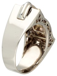 14K Witgouden retro tank ring met roos geslepen diamant.