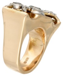 14K Geelgouden retro tank ring bezet met ca. 0.50 ct. diamant in platina.