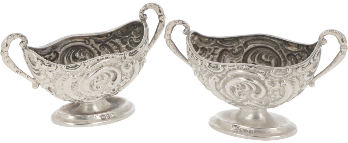 (2) Delige set zoutkelders zilver.