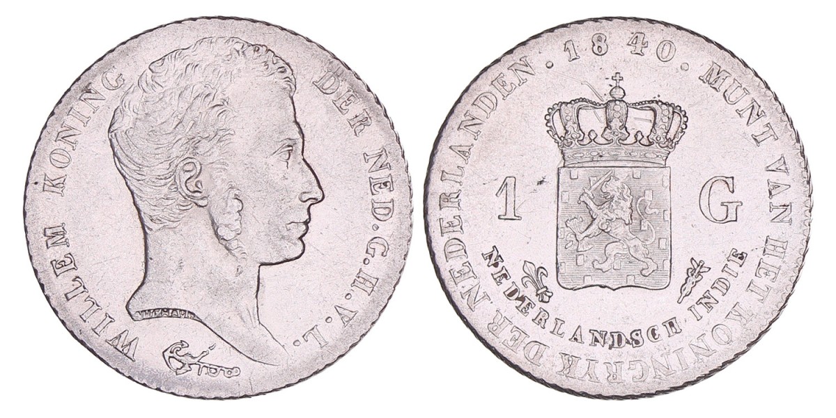 Nederlands-Indië. 1 Gulden Willem I 1840. Prachtig.
