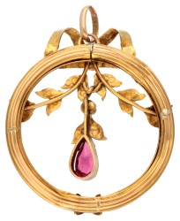 14K Geelgouden antieke hanger van rond 1900 met simili.