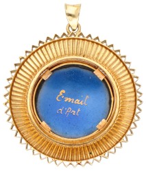 18K Geelgouden hanger met geëmailleerd vrouwenportret.