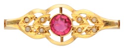 14K Geelgouden staafbroche met simili.