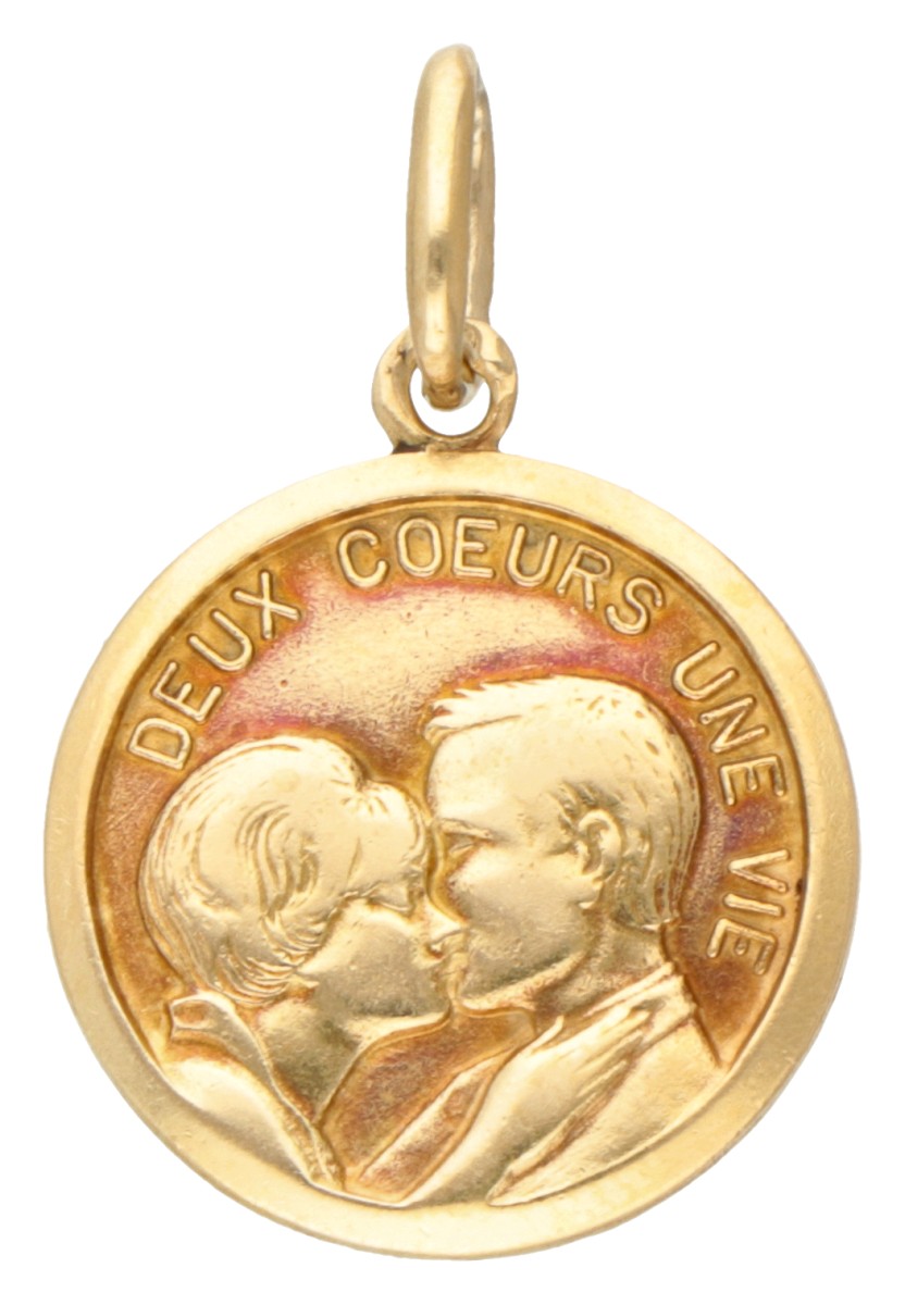 18K Geelgouden hanger 'Deux coeurs une vie'.