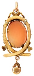 14K Geelgouden antieke schelpcamee hanger met simili.