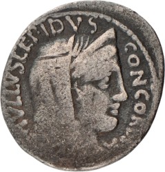 Roman Republic. Paullus Aemilius Lepidus. Deanarius. N.D. (55 BC).