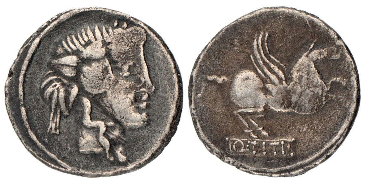 Roman Republic. Q. Titius. Denarius. N.D. (90 BC).