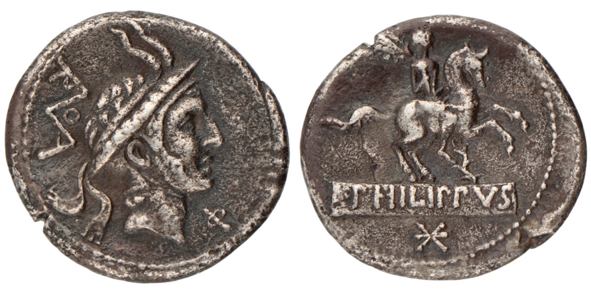 Roman Republic. L. Marcius Philippus. Denarius. N.D. (113 - 112 BC).