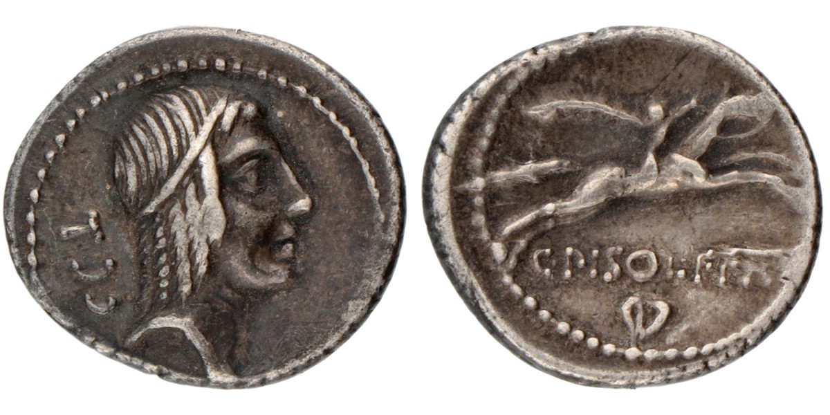 Roman Republic. C. Calpurnius Piso Frugi. Denarius. N.D (67 BC).