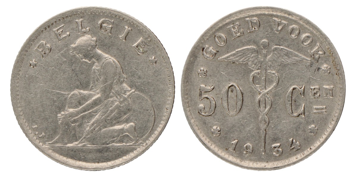 Belgium. Albert I. 50 Centimes. 1934 - Fl.